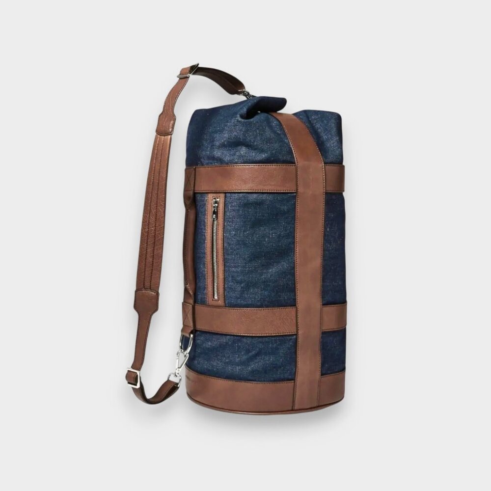 Brunello Cucinelli Denim Leather Duffle Bag Weekender Travel
